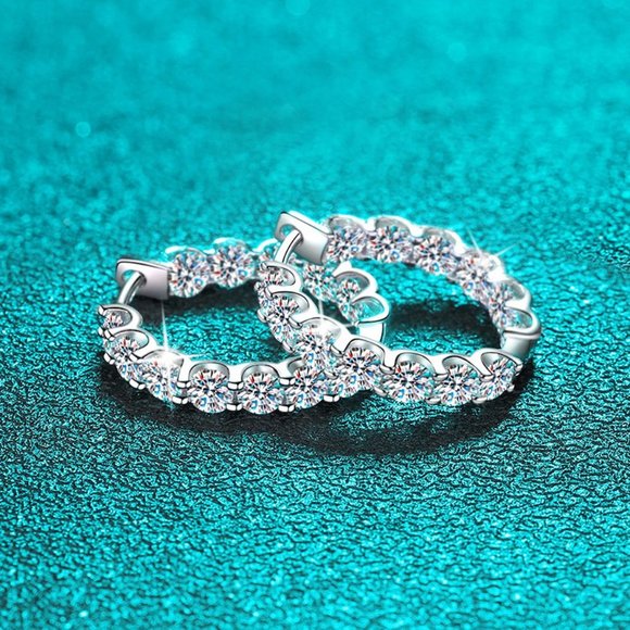 Moissanite Inside Out Hoop Earrings, 2 MM Round Brilliant  Certified 2.6 ct. t.w. Moissanite Diamond Inside Out Hoop Earrings NEW
